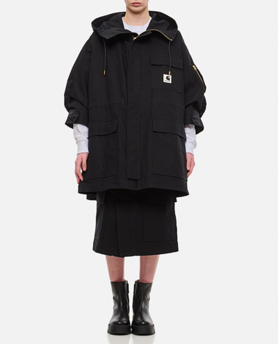 Shop Sacai X Carhartt Wip Cotton Coat In Black