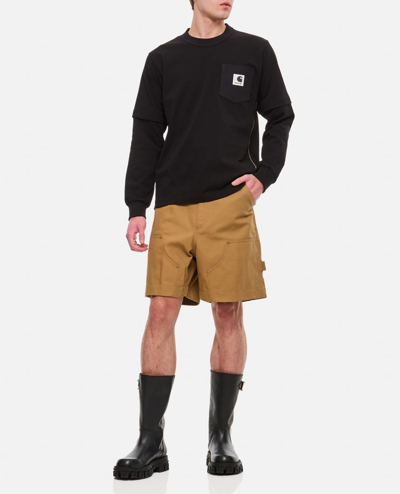 Shop Sacai X Carhartt Wip Cotton Shorts In Beige