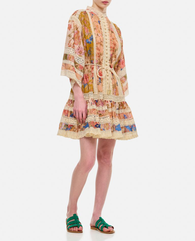 Shop Zimmermann August Lace Trimmed Mini Cotton Dress In Multicolor