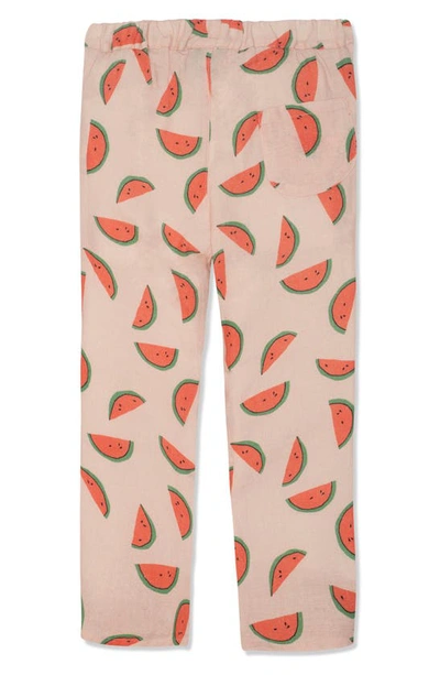 Shop Mon Coeur Kids' Watermelon Print Linen Pants In Misty Rose