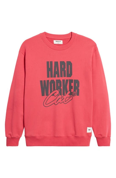 Shop Cat Wwr Worker Graphic Sweatshirt In Biscotti/ Raspberry Wine