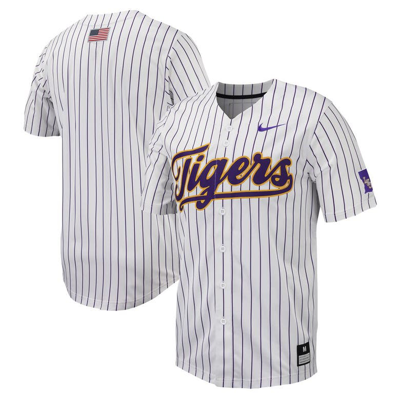 Shop Nike White/purple Lsu Tigers Pinstripe Replica Full-button Baseball Jersey