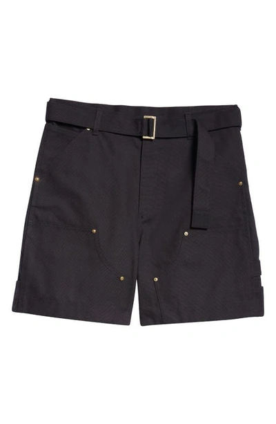 Shop Sacai Carhartt Wip Belted Cotton Canvas Shorts In Black