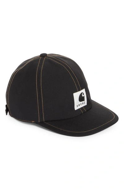 Shop Sacai Carhartt Wip Bonded Suiting Adjustable Baseball Cap In Black