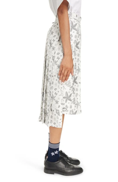 Shop Thom Browne Nautical Crystal Print Drop Back Pleated Silk Skirt In White