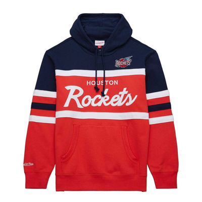Shop Mitchell & Ness Red/navy Houston Rockets Head Coach Pullover Hoodie