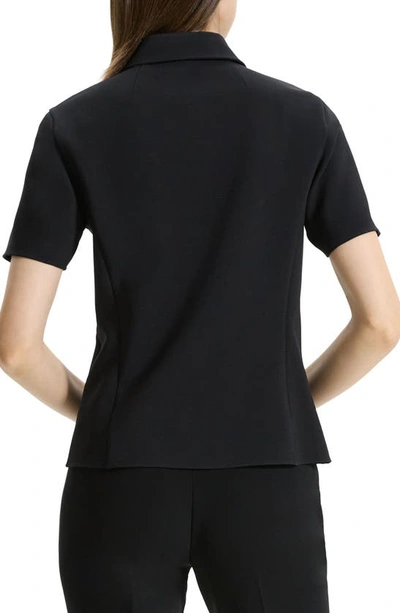 Shop Theory Fitted Short Sleeve Crepe Button-up Shirt In Black