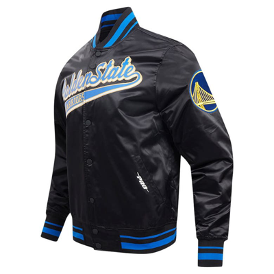 Pro Standard Black Golden State Warriors Script Tail Full-snap Satin Varsity Jacket In Black