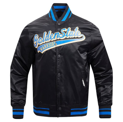 Pro Standard Black Golden State Warriors Script Tail Full-snap Satin Varsity Jacket In Black