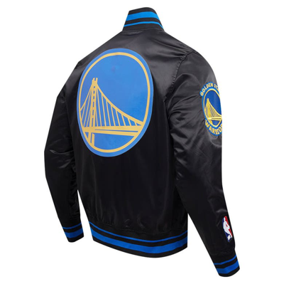 Pro Standard Black Golden State Warriors Script Tail Full-snap Satin Varsity Jacket In Black