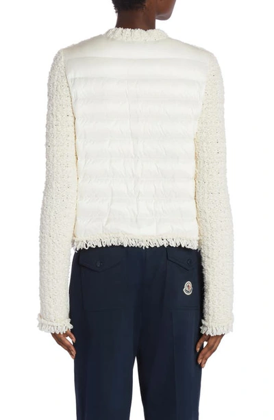 Shop Moncler Textured Knit & Quilted Nylon Cardigan In Silk White