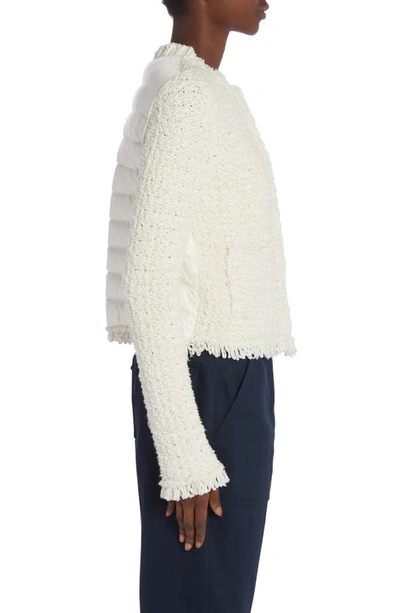 Shop Moncler Textured Knit & Quilted Nylon Cardigan In Silk White