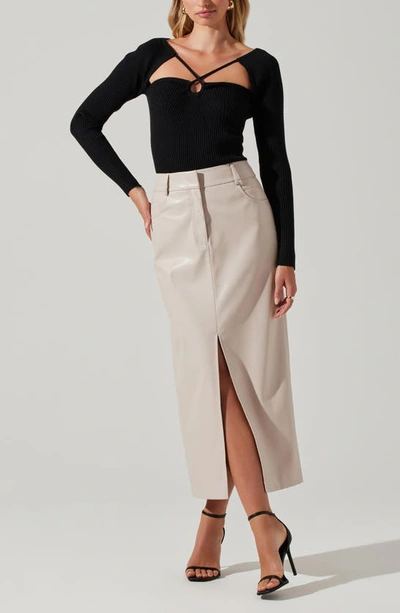 Shop Astr Karolyna Faux Leather Midi Skirt In Ecru
