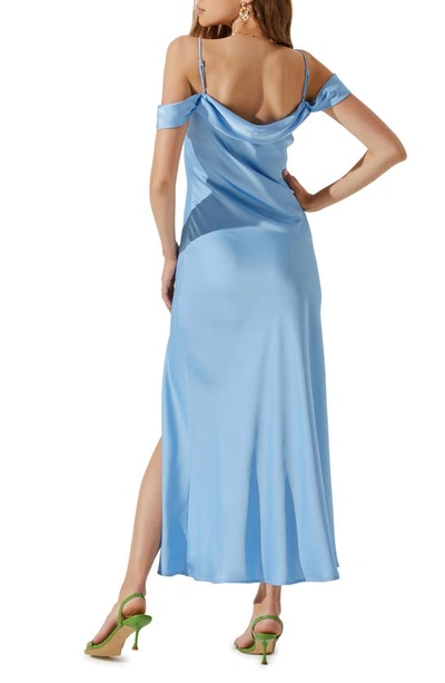 Shop Astr Kitura Cold Shoulder Side Slit Dress In Blue