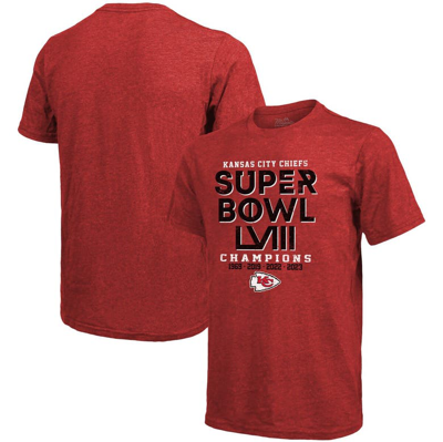 Shop Majestic Threads Red Kansas City Chiefs Super Bowl Lviii Champions Tri-blend T-shirt