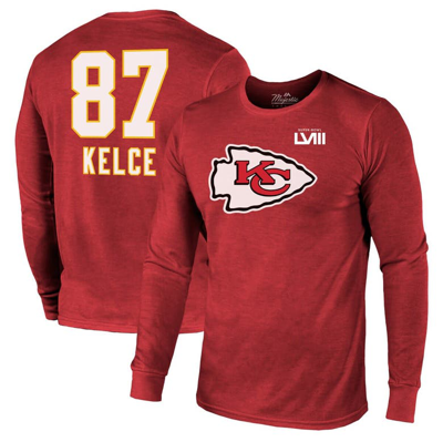 Shop Majestic Threads Travis Kelce Red Kansas City Chiefs Super Bowl Lviii Name & Number Tri-blend Long S
