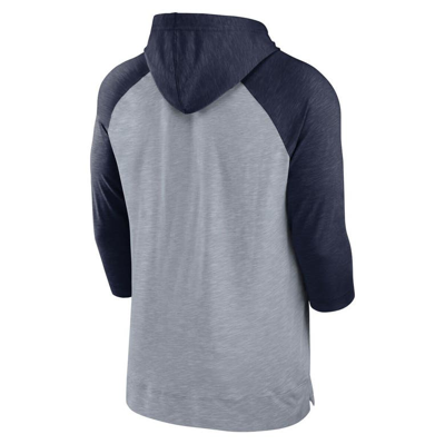 Shop Nike Heather Gray/heather Navy Dallas Cowboys Raglan 3/4-sleeve Pullover Hoodie