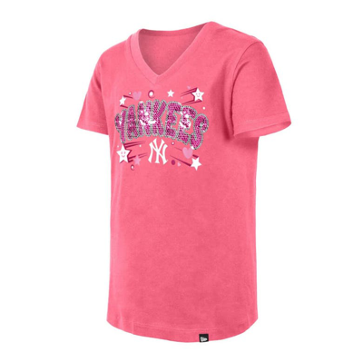 Shop New Era Girls Youth  Pink New York Yankees Sequin V-neck T-shirt