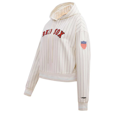 Shop Pro Standard Cream Boston Red Sox Pinstripe Retro Classic Cropped Pullover Hoodie