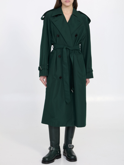 Shop Burberry Long Trench Coat In Green
