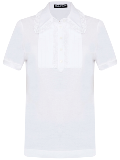 Shop Dolce & Gabbana Cotton Tshirt With Lace In White