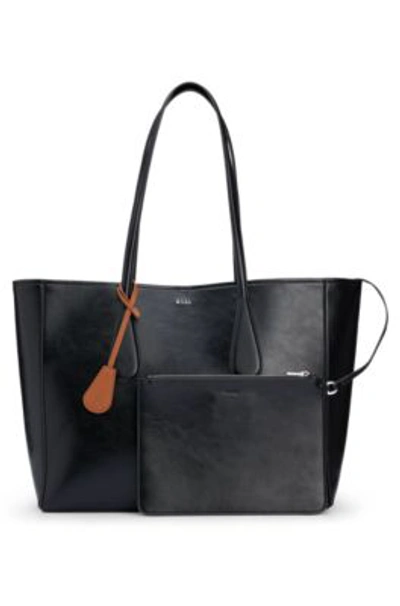 Shop Hugo Boss Faux-leather Shopper Bag With Detachable Pouch In Black