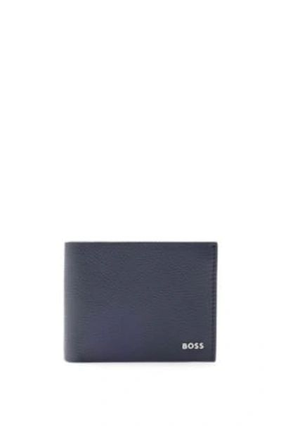 Shop Hugo Boss Grained-leather Wallet With Silver-tone Logo Lettering In Dark Blue