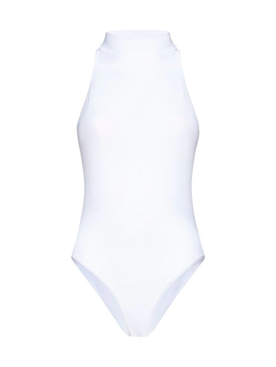 Shop Alaïa Sleeveless Turtleneck Bodysuit In White