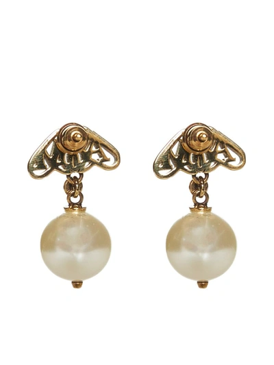 Shop Alexander Mcqueen Seal Logo Pearl Earrings In Golden