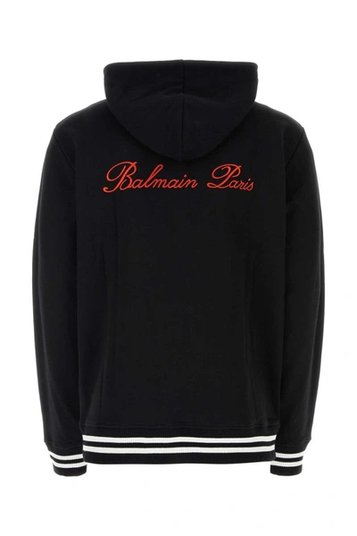 Shop Balmain Hoodie With Logo In Nero E Rosso