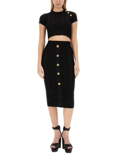 Shop Balmain Logo Buttons Cropped Top In Black