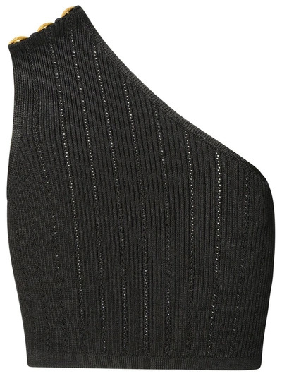 Balmain Asymmetric Buttoned Knit Top In Black