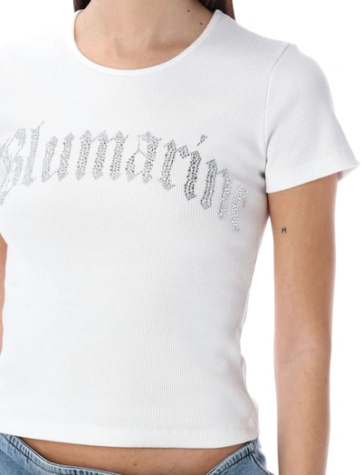 Shop Blumarine Rhinestones Logo T-shirt In White