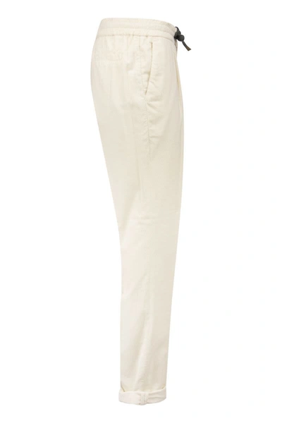 Shop Brunello Cucinelli Velvet Trousers With Drawstrings In Ivory