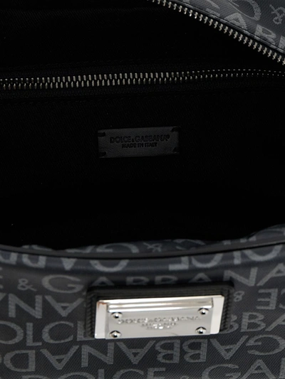 Shop Dolce & Gabbana Necessaire In Logoed Fabric In Black / Grey