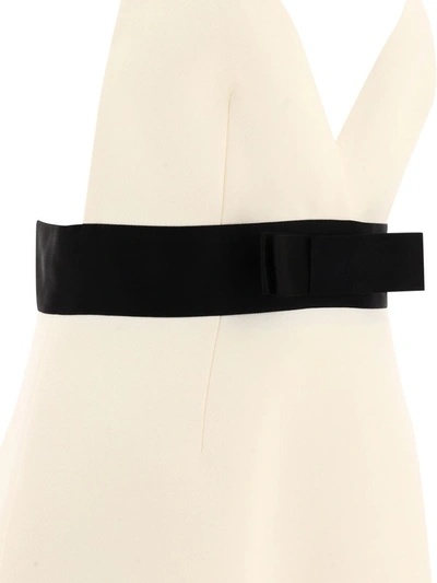 Shop Dolce & Gabbana Woolen Dress With Satin Belt And Straps In White