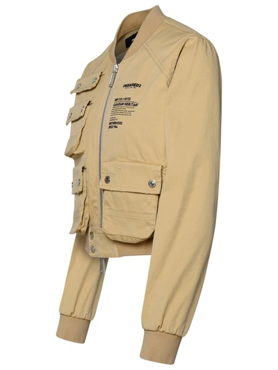 Shop Dsquared2 Beige Cotton Bomber Jacket In Stone