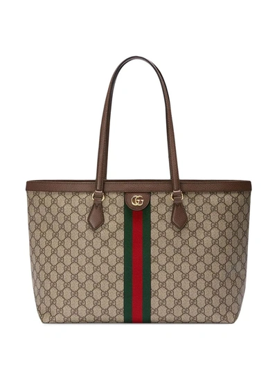 Shop Gucci Ophidia Gg Supreme Fabric Tote Bag In Beige