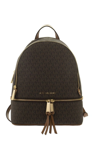 Shop Michael Kors Rhea - Medium Backpack With Logo In Brown