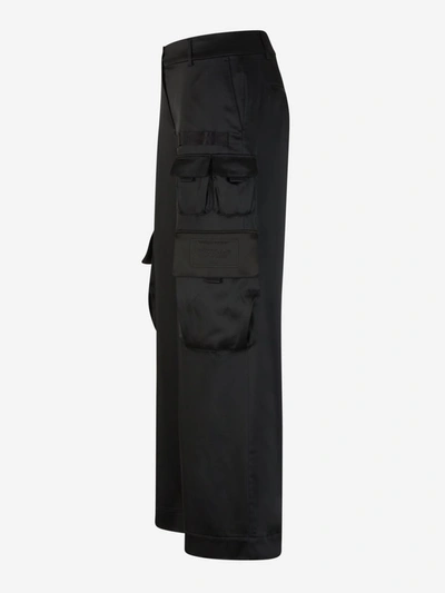 Shop Off-white Satin Cargo Pants In Black Black