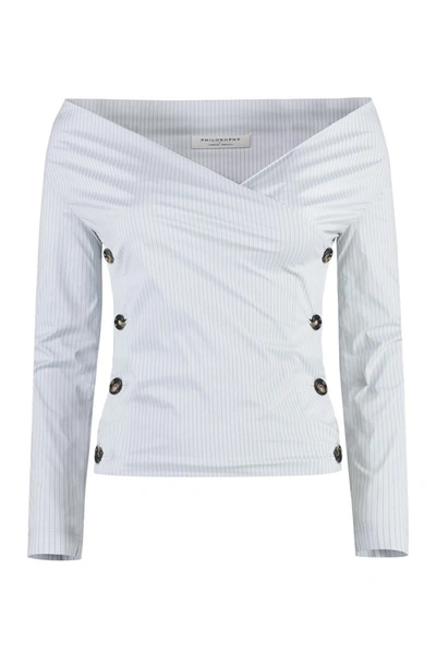 Philosophy Di Lorenzo Serafini Modern Crepe Blouse With Side Button Fastening In Blue