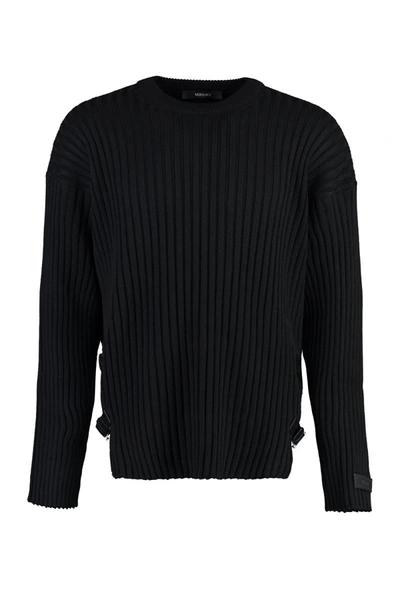 Shop Versace Crew-neck Wool Sweater In Black