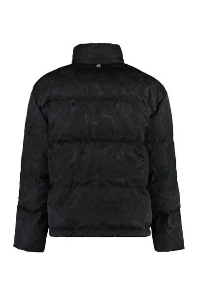 Shop Versace Full Zip Down Jacket In Black