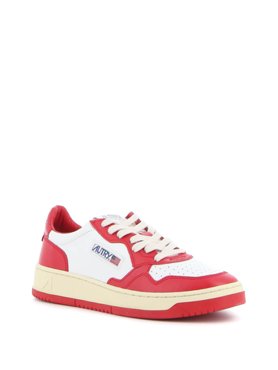 Shop Autry Medalist Low Leat Leat In White Red