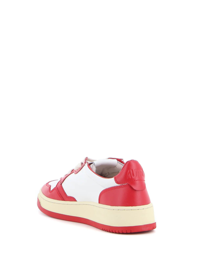 Shop Autry Medalist Low Leat Leat In White Red
