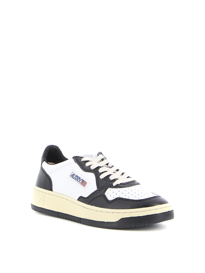 Shop Autry Medalist Low Man Leat Leat In White Black