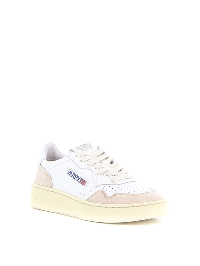 Shop Autry Medalist Low Man Leat Suede In White