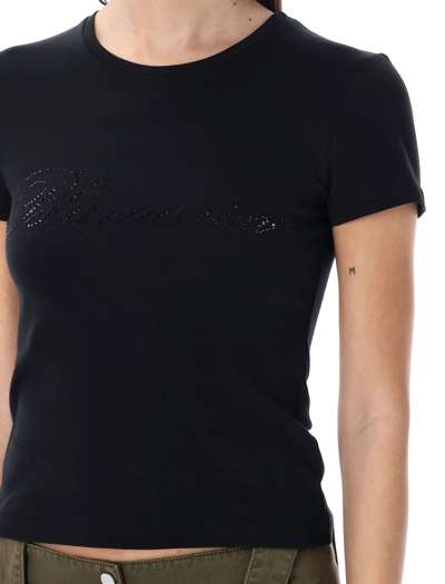 Shop Blumarine Rhinestones Logo T-shirt In Black