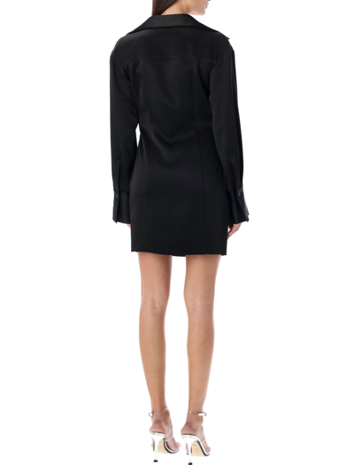 Shop Blumarine Satin Cowl Collar Mini Dress In Black