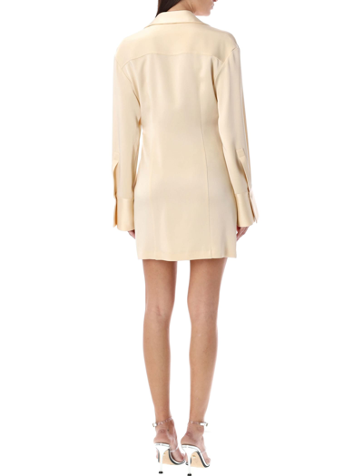 Shop Blumarine Satin Cowl Collar Mini Dress In Angora Beige